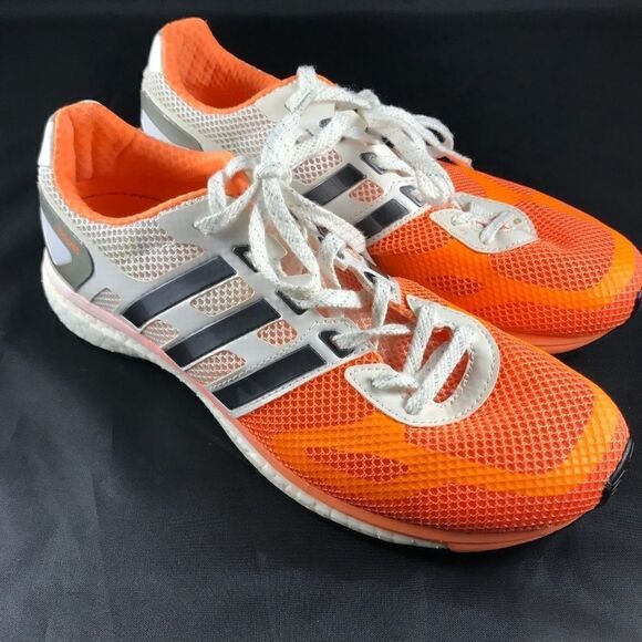 NEW ADIDAS Adios Boost Racing Flasts 6.5 US 38 EU Orange Grey White - Picture 2 of 13